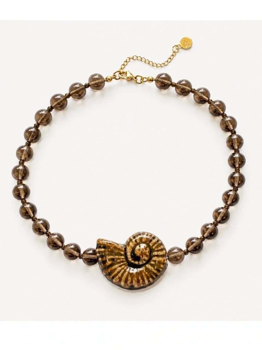Gray Quartz Ammonite Seashell Pendant Necklace - Picture 3 of 4
